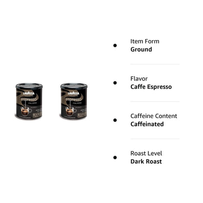 Lavazza Espresso Ground Coffee Blend, Medium Roast, 8-Oz Cans, Pack of 4 (Packaging May Vary) Premium Blend, Value Pack, Non-GMO, 100% Arabica, Rich-bodied