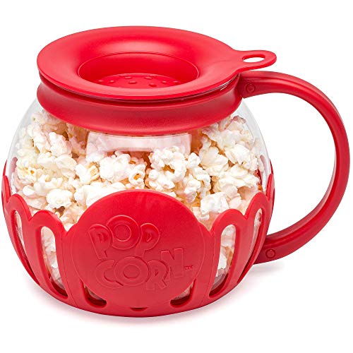 Ecolution Patented Micro-Pop Microwave Popcorn Popper with Temperature Safe Glass, 3-in-1 Lid Measures Kernels and Melts Butter, Made Without BPA, Dishwasher Safe, 3-Quart, Aqua