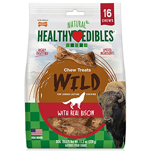 Nylabone Healthy Edibles WILD Natural Long-Lasting Bison Flavor Bone Chew Treats for Dogs, Medium (2 Count)