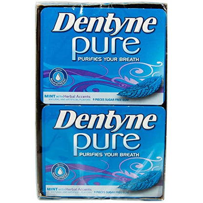 Dentyne Pure Mint with Herbal Accents Sugar Free Gum, 10 Packs of 9 Pieces (90 Total Pieces)