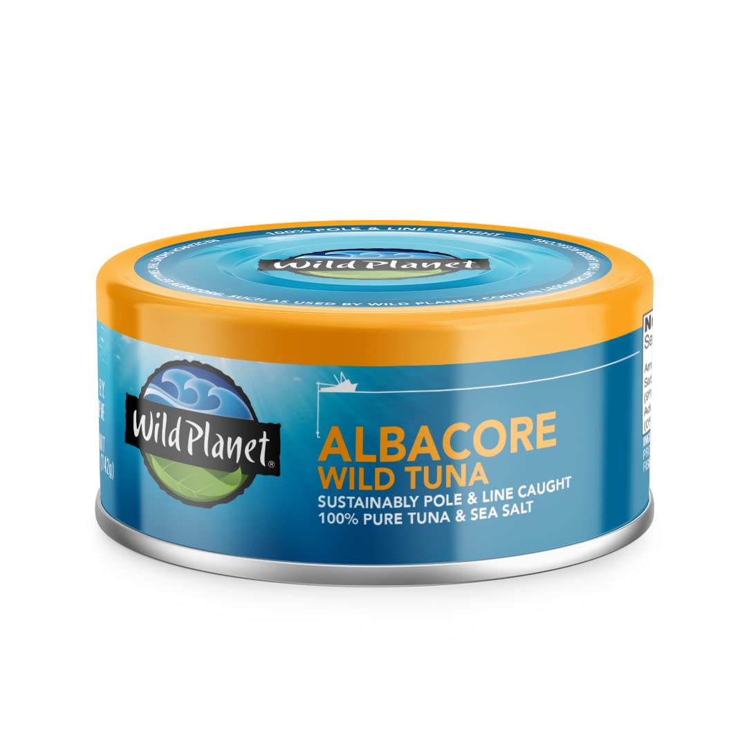 Wild Planet Wild Albacore Tuna, No Salt Added, Canned Tuna, Sustainably Wild-Caught, Non-GMO, Kosher 5 Ounce (Pack of 12), Packaging May Vary