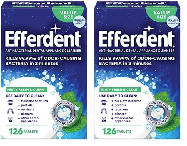 Efferdent Retainer Cleaning Tablets, Denture Cleaning Tablets for Dental Appliances, Minty Fresh & Clean, 126 Count