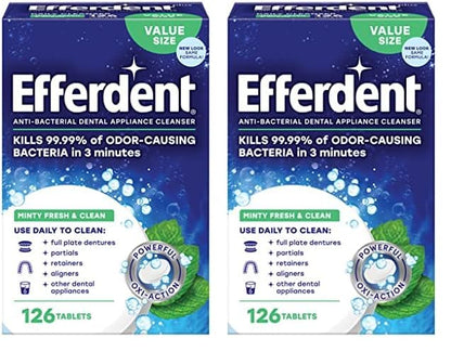 Efferdent Retainer Cleaning Tablets, Denture Cleaning Tablets for Dental Appliances, Minty Fresh & Clean, 126 Count