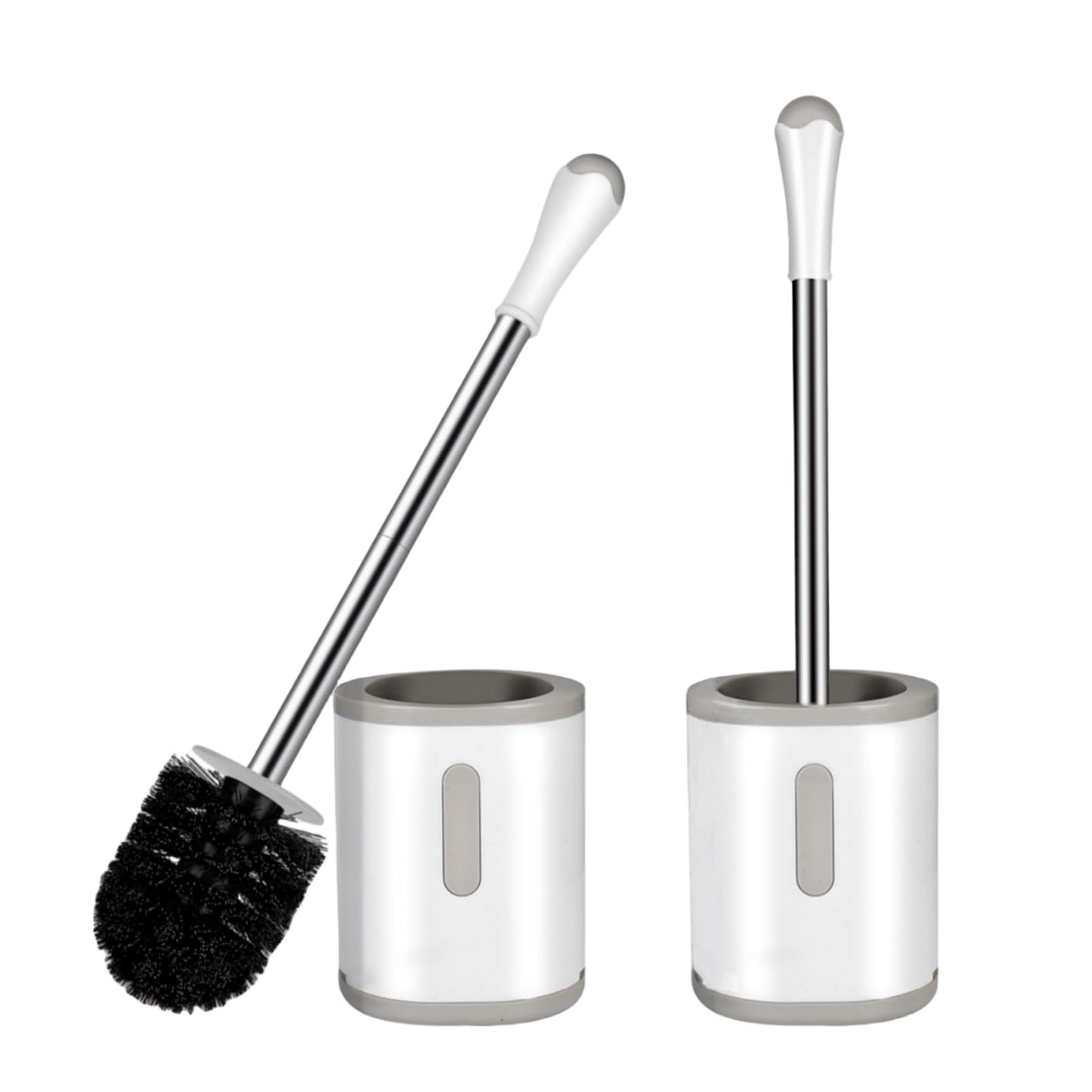 Compact Toilet Brush & Holder, Stainless Steel Handle, Space Saving for Storage, Deep Cleaning, Drip-Proof, Easy to Assemble, Nylon Bristles, White & Grey