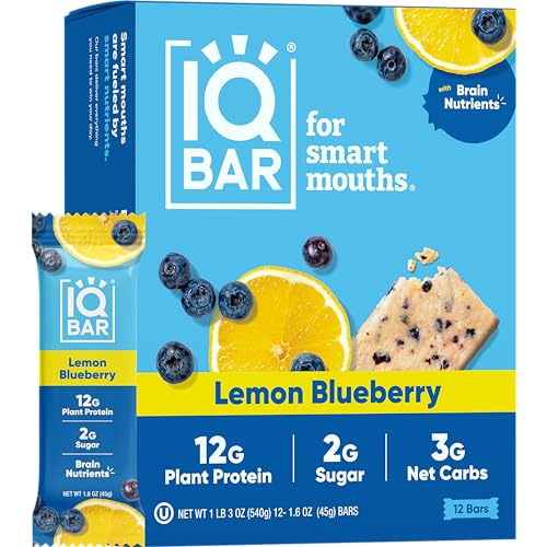 IQBAR Brain and Body Plant Protein Bars - Almond Butter Chip - 12 Count, Low Carb, High Fiber, Gluten Free, Vegan Snacks - Low Sugar Keto Energy Bars