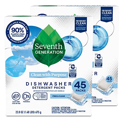 Seventh Generation Dishwasher Detergent Packs Free & Clear Pack of 2 for sparkling dishes Dishwasher tabs 45 count