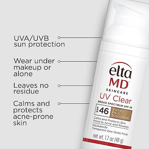 EltaMD UV Clear Tinted Face Sunscreen, Oil- Free Tinted Sunscreen with Zinc Oxide, Dermatologist Recommended Sunscreen, 1.7 oz Pump