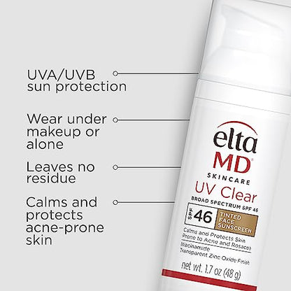 EltaMD UV Clear Tinted Face Sunscreen, Oil- Free Tinted Sunscreen with Zinc Oxide, Dermatologist Recommended Sunscreen, 1.7 oz Pump