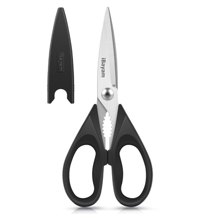 Kitchen Shears, iBayam Kitchen Scissors All Purpose Heavy Duty Meat Scissors Poultry Shears, Dishwasher Safe Food Cooking Scissors Stainless Steel Utility Scissors, 2-Pack, Black, Aqua Sky