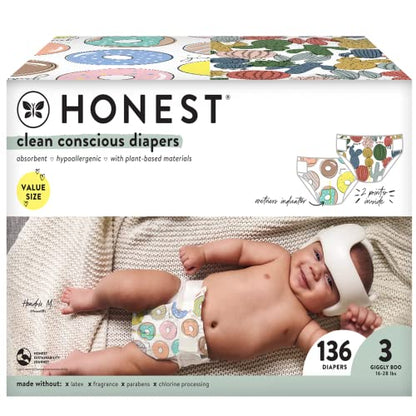 The Honest Company Clean Conscious Diapers | Plant-Based, Sustainable | Above It All + Pandas | Club Box, Size Newborn, 72 Count