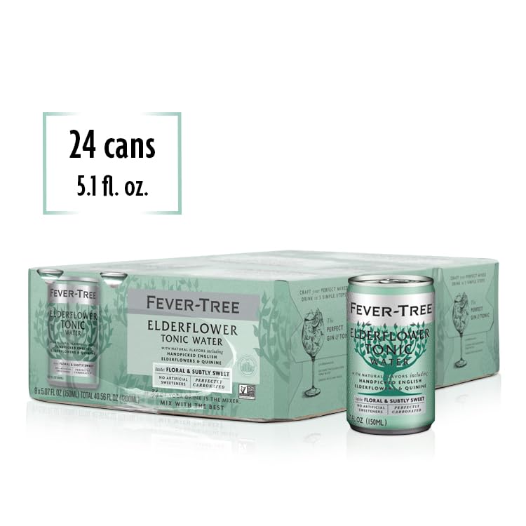 Fever-Tree Light Tonic Water Cans, 5.07 Fl Oz (Pack of 24), Lower in Calories, No Artificial Sweeteners, Flavorings or Preservatives (Packaging may vary)