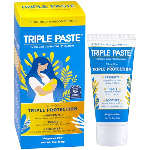 Triple Paste Diaper Rash Cream for Baby - 3 oz Tube - Zinc Oxide Ointment Treats, Soothes and Prevents Diaper Rash - Pediatrician-Recommended Hypoallergenic Formula with Soothing Botanicals