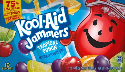 Kool-Aid Jammers Tropical Punch (Grape & Cherry Artificially Flavored Kids Soft Drink Variety Pack, 30 ct Box, 6 fl oz Pouches)