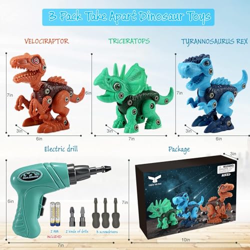 FREE TO FLY Kids Toys Stem Dinosaur Toy: Take Apart Toys for kids 3-5 Learning Educational Building Sets with Electric Drill Birthday Gifts for Toddlers Boys Girls Age 3 4 5 6 7 8 Year Old