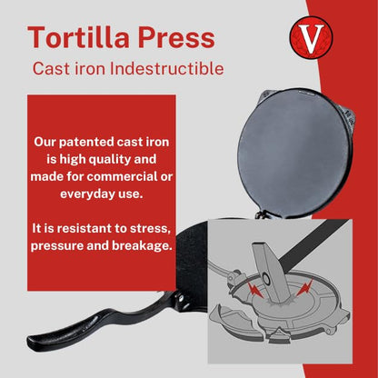 Victoria Cast Iron Tortilla Press, Tortilla and Roti Maker, Made in Colombia, 8 Inches