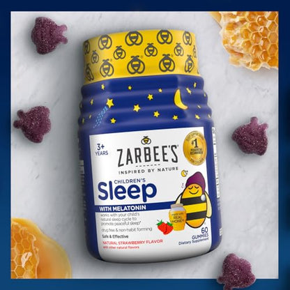 Zarbee's Kids 1mg Melatonin Gummy; Drug-Free & Effective Sleep Supplement for Children Ages 3 and Up; Natural Berry Flavored Gummies; 50 Count