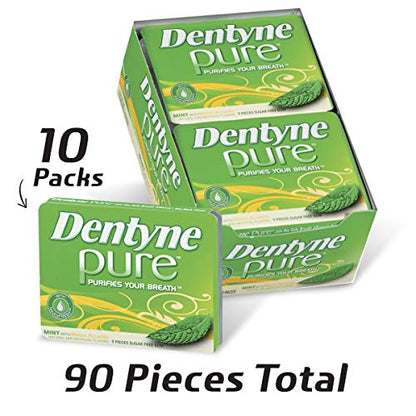 Dentyne Pure Mint with Herbal Accents Sugar Free Gum, 10 Packs of 9 Pieces (90 Total Pieces)