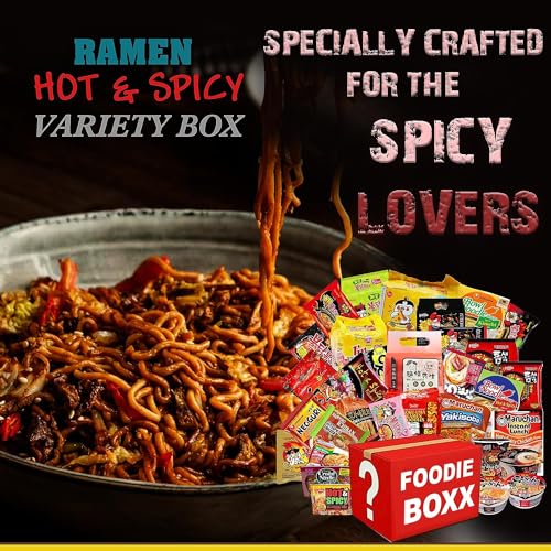 FOODIE BOXX Asian Instant Ramen Noodles Variety Pack with Cookies & Chopsticks (Dry)