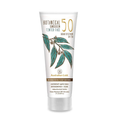 Australian Gold Botanical SPF 50 Tinted Face Sunscreen, Non-Chemical BB Cream, Water-Resistant, Matte Finish, Sensitive Skin, 3 FL Oz