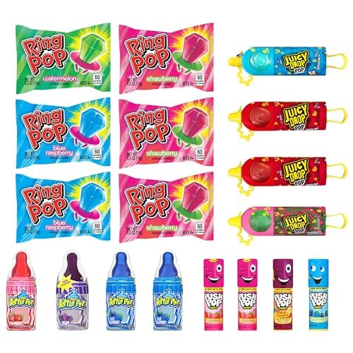 Bazooka Candy Brands Halloween Candy Variety Pack - 18 Ct Lollipops with Assorted Flavors From Ring Pop, Push Pop, Baby Bottle Pop & Juicy Drop - Halloween Candy Mix Gift Box For Parties & Goodie Bags