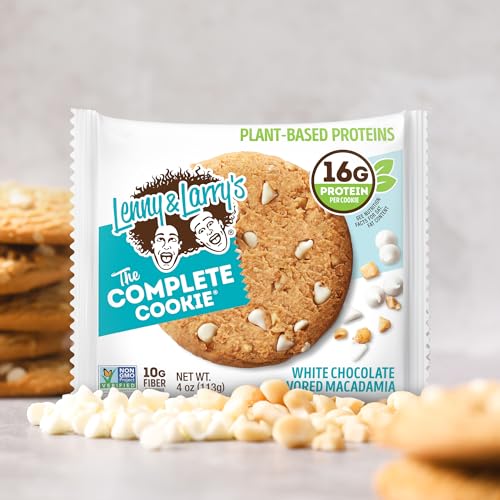 Lenny & Larry's The Complete Cookie, White Chocolate Flavored Macadamia, Soft Baked, 16g Plant Protein, Vegan, Non-GMO, 4 Ounce Cookie (Pack of 12)