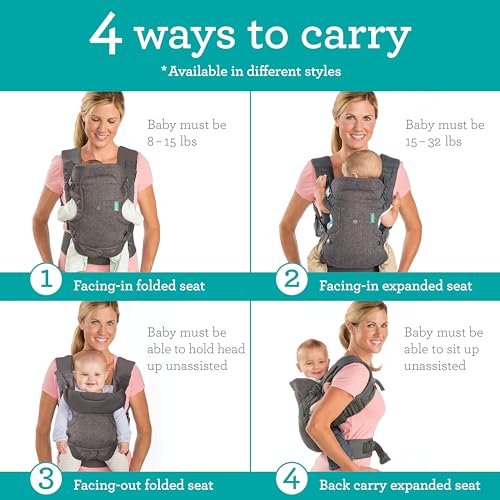 Infantino Flip Advanced 4-in-1 Carrier - Ergonomic, convertible, face-in and face-out front and back carry for newborns and older babies 8-32 lbs