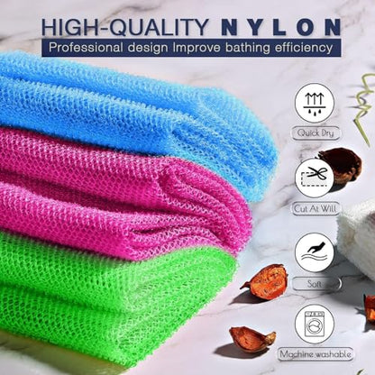 3 Pieces African Bath Sponge African Net Long Net Bath Sponge Exfoliating Shower Body Scrubber Back Scrubber Skin Smoother,Great for Daily Use (Black、Blue、Brown)