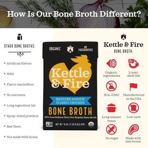 Kettle and Fire Classic Beef Bone Broth, Keto, Paleo, and Whole 30 Approved, Gluten Free, High in Protein and Collagen (6 Pack)