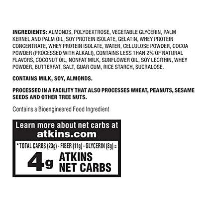 Atkins Double Fudge Brownie Protein Meal Bar, High Fiber, 15g Protein, 1g Sugar, 4g Net Carb, Meal Replacement, Keto Friendly