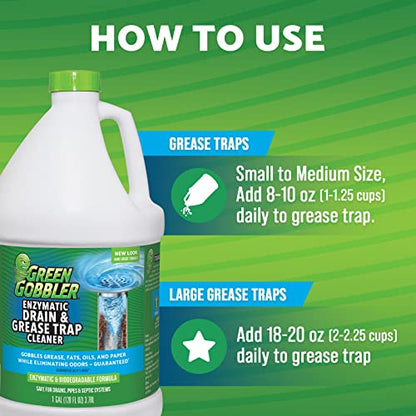 Green Gobbler Enzyme Drain Cleaner | Controls Foul Odors & Breaks Down Grease, Paper, Fat & Oil in Sewer Lines, Septic Tanks & Grease Traps | 1 Gallon