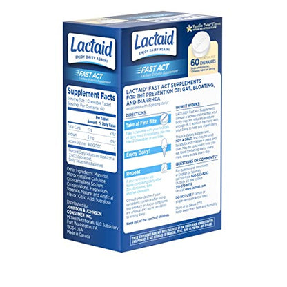 Lactaid Fast Act Lactose Intolerance Chewables with Enzymes, Vanilla Twist, 32 Count