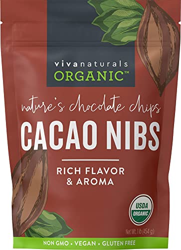 Viva Naturals Organic Cacao Nibs, 1 Lb - Certified Keto and Vegan Superfood, Perfect for Gluten Free Baking, Cacao Nib Smoothies and Healthy Snacks, Premium Criollo Beans, Non-GMO