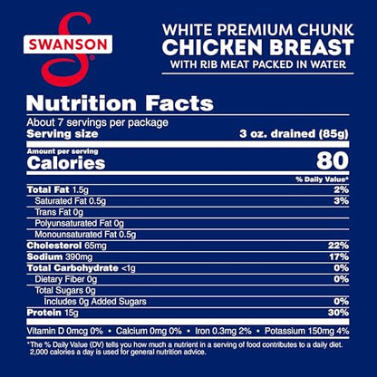 Swanson White Premium Chunk Canned Chicken Breast in Water, Fully Cooked Chicken, 4.5 OZ Can (Pack of 4)