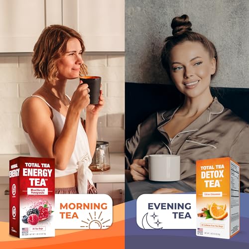 Total Tea SIimming Detox Tea Caffeine Free - 25 Day Detox Tea - Herbal Tea with Chamomile, Hibiscus Tea & Ginger Root for Colon Cleanse – Natural Citrus & Cinnamon Herbal Tea for Digestive Health