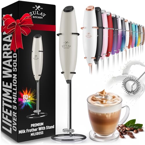 Zulay Powerful Milk Frother (4 Duracell Batteries Included) - Handheld Milk Frother Wand Drink Mixer for Coffee - Powerful Milk Foamer for Cappuccino, Frappe, Matcha & Coffee Creamer - Black