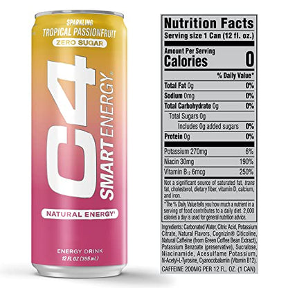 C4 Smart Energy Drink – Boost Focus and Energy with Zero Sugar, Natural Energy, and Nootropics - 200mg Caffeine - Cherry Berry Lime (12oz Pack of 12)