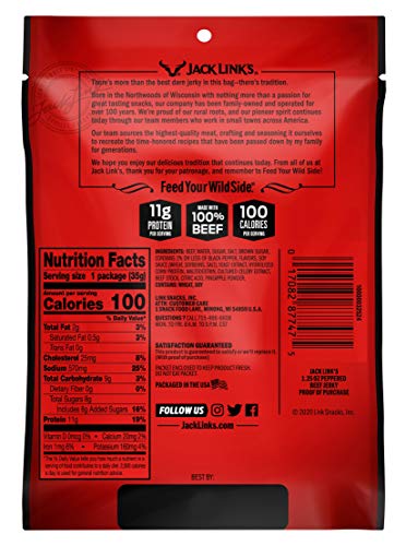 Jack Link's Beef Jerky 5 Count Multipack, Original, 5, 0.625 oz. Bags - Flavorful Meat Snack for Lunches, Ready to Eat - 7g of Protein, Made with 100% Beef - No Added MSG** or Nitrates/Nitrites