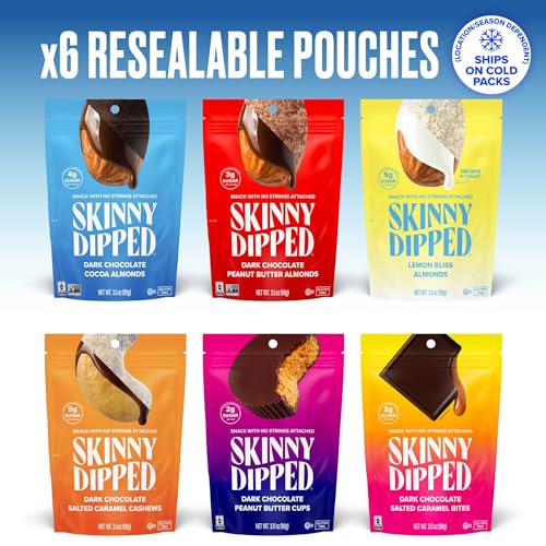 SkinnyDipped Snack Attack Minis Almond Variety Pack, Healthy Snack, Plant Protein, Gluten Free, 0.46 oz Mini Bags, Pack of 25