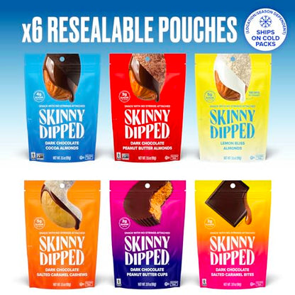 SkinnyDipped Snack Attack Minis Almond Variety Pack, Healthy Snack, Plant Protein, Gluten Free, 0.46 oz Mini Bags, Pack of 25