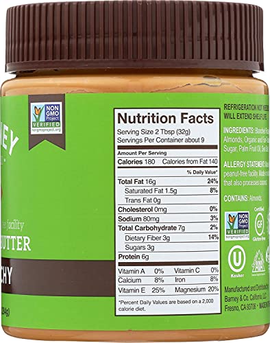 Barney Butter Almond Butter, Smooth, 16 Ounce Jar, Skin-Free Almonds, No Stir, Non-GMO, Gluten Free, Keto, Paleo, Vegan