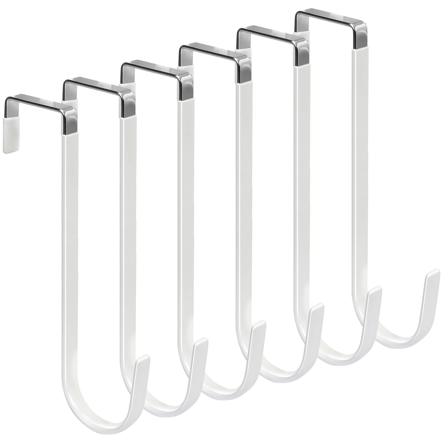 FYY Over the Door Hooks, 4 Pack Hangers Hooks with Rubber Prevent Scratches Heavy Duty Organizer for Living Room, Bathroom, Bedroom, Kitchen Hanging Clothes, Towels, Hats, Coats, Bags White