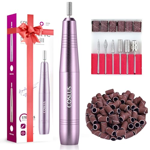 COSLUS Electric Nail Drill File Professional: for Acrylic Gel Dip Powder Nails Portable Nail Drill Machine Kit Manicure Pedicure Tools Polishing Set with Nail Drill Bits Sanding Bands