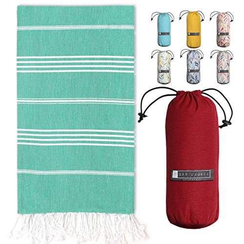 BAY LAUREL Turkish Beach Towel with Travel Bag 39 x 71 Quick Dry Sand Free Lightweight Large Oversized Towels Light