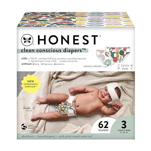 The Honest Company Clean Conscious Diapers | Plant-Based, Sustainable | Above It All + Pandas | Club Box, Size Newborn, 72 Count