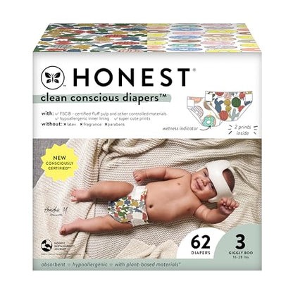 The Honest Company Clean Conscious Diapers | Plant-Based, Sustainable | Above It All + Pandas | Club Box, Size Newborn, 72 Count