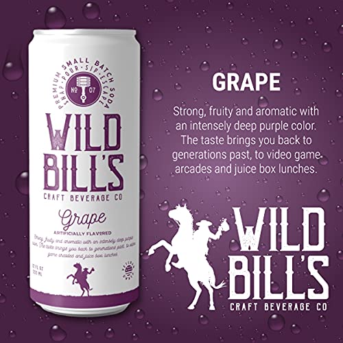 Wild Bill's Craft Soda Soft Drinks Fruity Variety Pack, Strawberry, Grape, Rocket Pop, Black Cherry, Orange Cream, Pure Cane Sugar, Caffeine Free, NO High Fructose Corn Syrup, Gluten Free 12 Pack