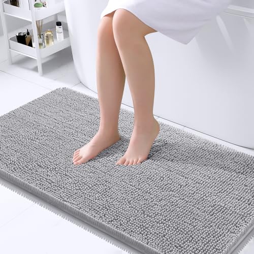 OLANLY Bathroom Rugs 24x16, Extra Soft Absorbent Chenille Bath Rugs, Non-Slip, Dry Quickly, Machine Washable, Bath Mats for Bathroom Floor, Tub and Shower, Beige