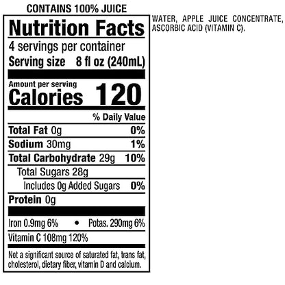 Mott's 100% Original Apple Juice, 8 Fl Oz Bottles, 24 Count (4 Packs Of 6), 2 Servings Of Fruit, 100% Fruit Juice, Gluten-free, Caffeine-free, Kosher, Contains No Artificial Colors Or Sweeteners