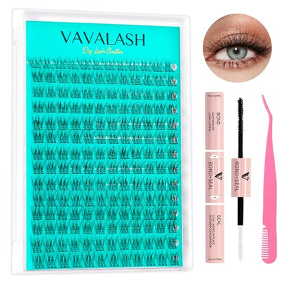 VAVALASH DIY Lash Extension Kit 280 Clusters Individual Lashes Kit 30D 40D 0.07D-10-16mm Lash Clusters, Lash Bond and Seal, Lash Tweezer for DIY Eyelash Extension at Home（Kit-30D+40D-0.07D-10-16MIX）