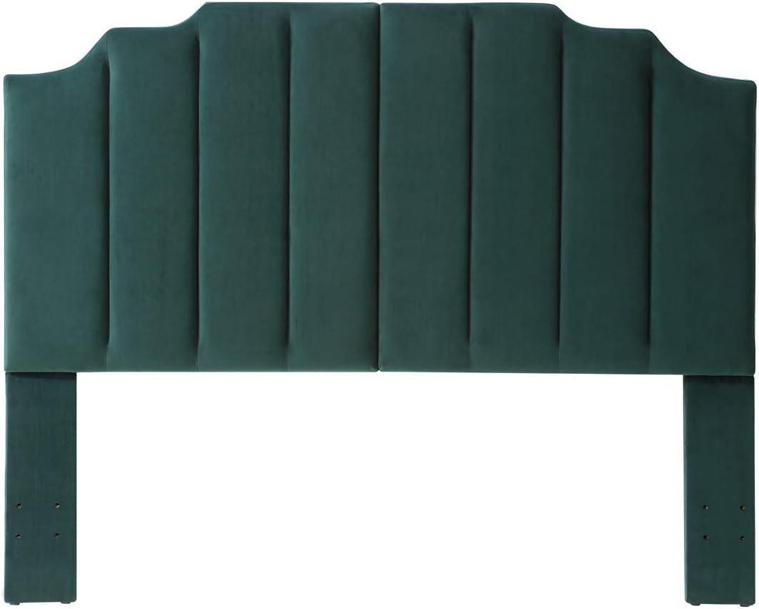 24KF Green Velvet Upholstered Queen Size Headboard Full Size Headboard,Tufted Headboard for Queen Bed Full Bed,Modern Vertical Channel Design with Curved Tufted Queen/Full Headboard-Jade Green